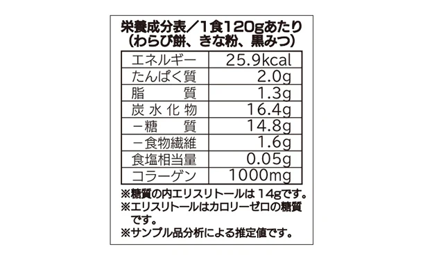 チュチュル「ローカーボ 希少糖わらび餅風 コラーゲン黒豆きな粉付 黒みつ味」120g - Image 4