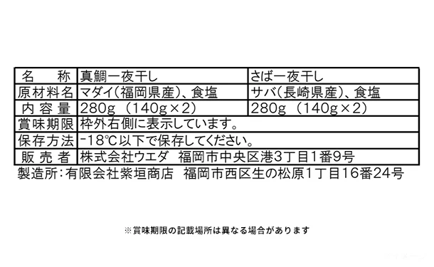 福岡県産「真鯛と真鯖の一夜干し」各2パック - Image 2