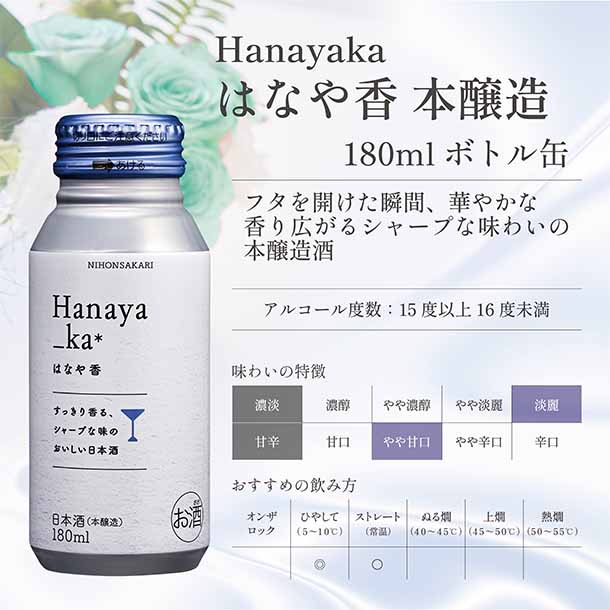 日本盛「はなや香 本醸造 ボトル缶」180ml - Image 3