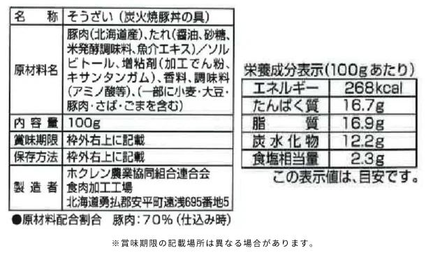 ホクレン「道産豚ロース 炭火焼豚丼の具」100g - Image 2